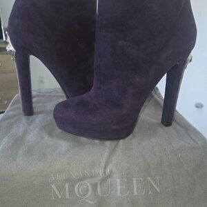 Alexander McQueen High-Heel Purple Suede Booties - Size 39